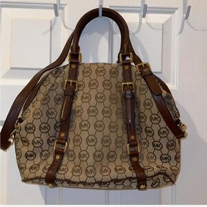 Michael Kors Tan and Brown Logo Satchel